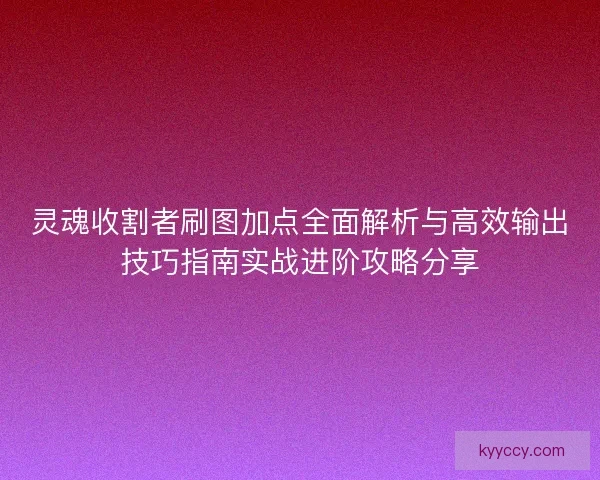 灵魂收割者刷图加点全面解析与高效输出技巧指南实战进阶攻略分享